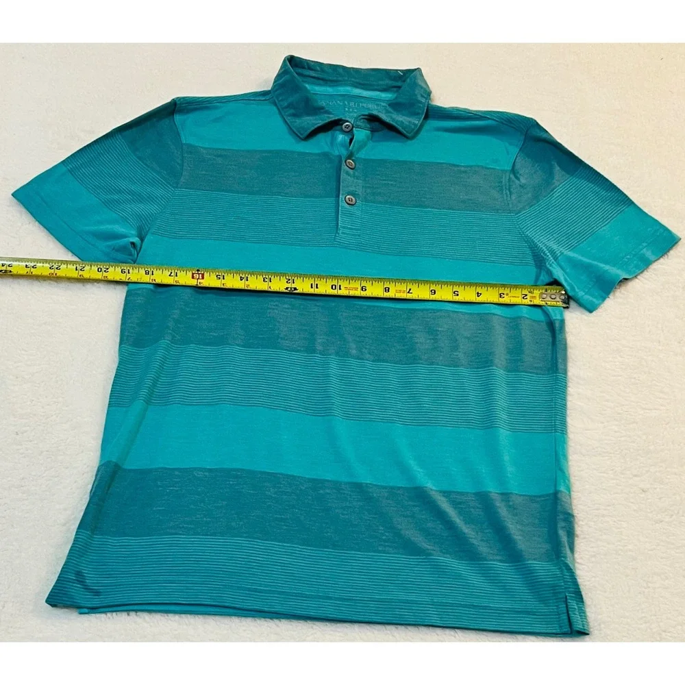 Banana Republic Vintage Mens Teal Striped Polo Shirt Short Sleeve Medium